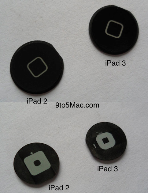 「iPad 3」と「iPad 2」のホームボタンの比較