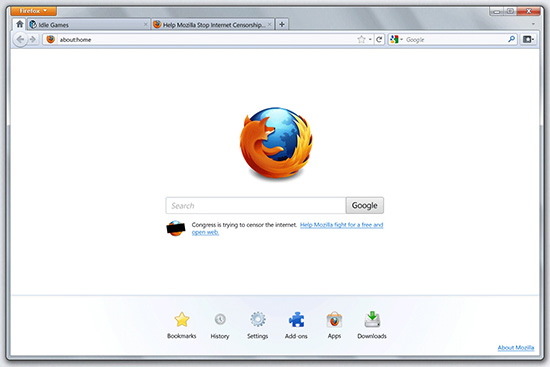 Firefox 12 ホームタブ