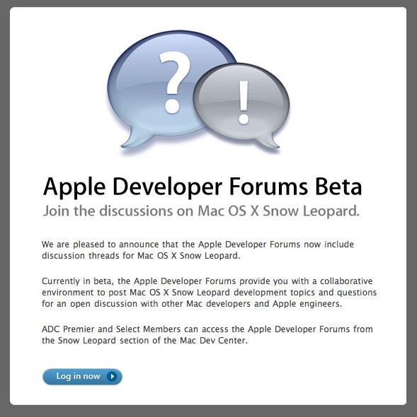 Snow Leopard developer forums