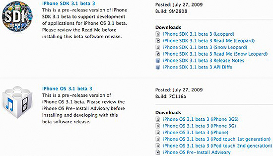 iPhone OS 3.1 Beta 3