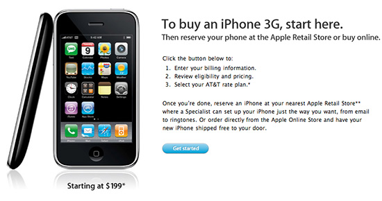米AppleがオンラインストアでのiPhone 3G発売を開始