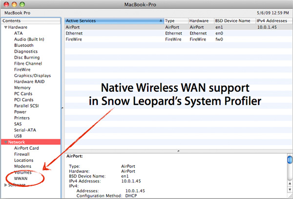 Mac OS X 10.6 Snow Leopard/3GワイヤレスWANをサポートか